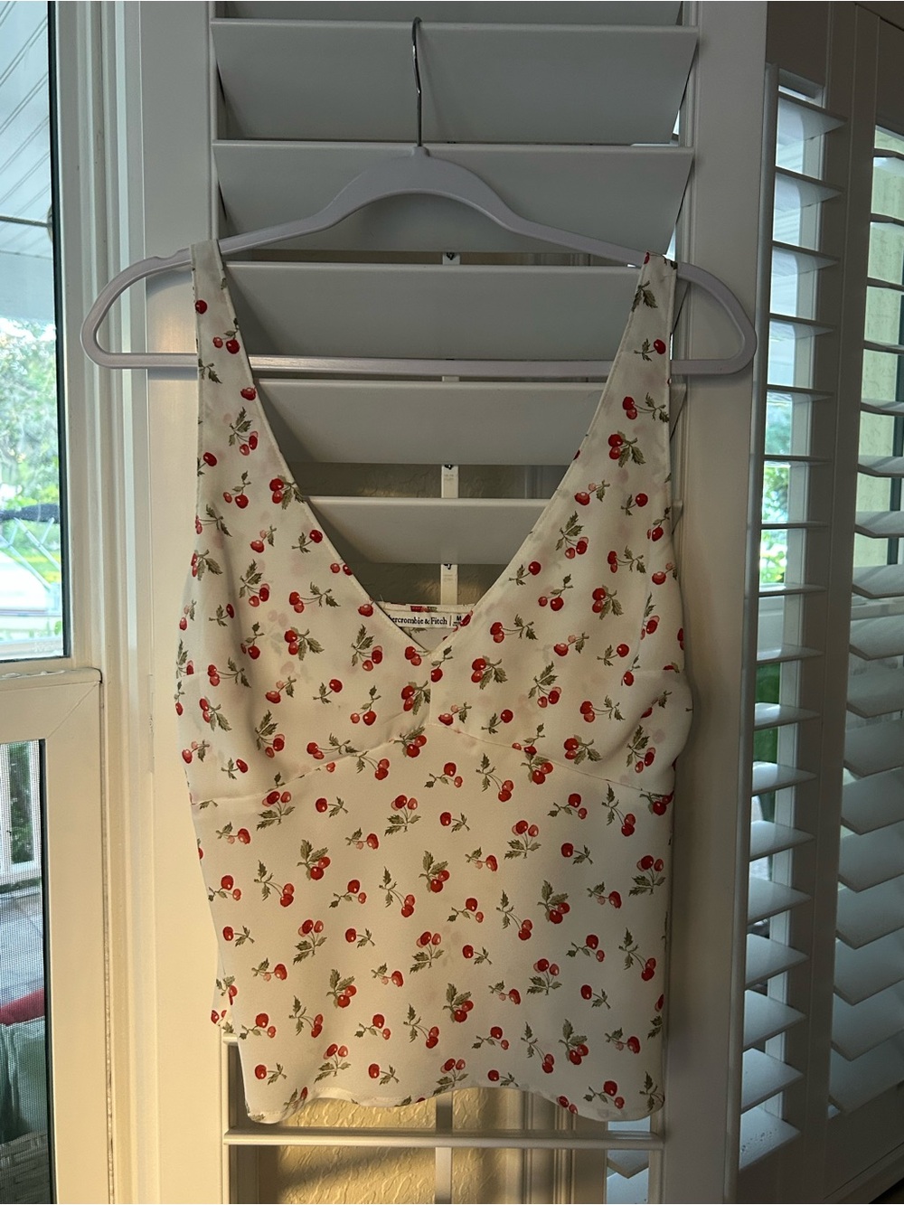 Abercrombie & Fitch White V-Neck Camisole with Red Cherry Print - Picture 2 of 3
